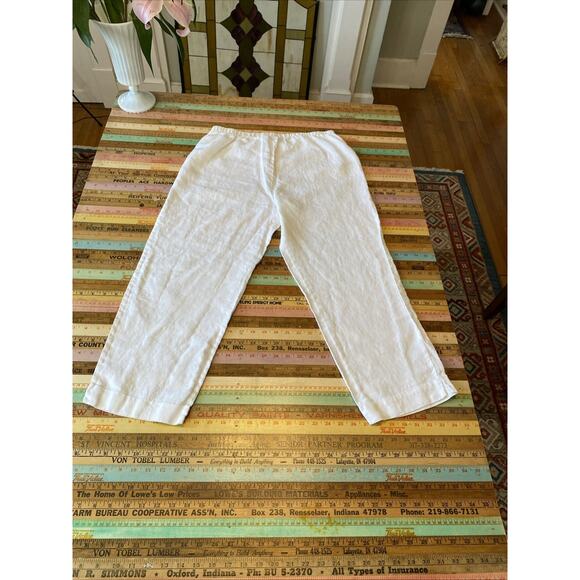 Hot Cotton M 100% Linen White Wide Leg Elastic Waist Pull On Pants Lagenlook - Picture 12 of 13